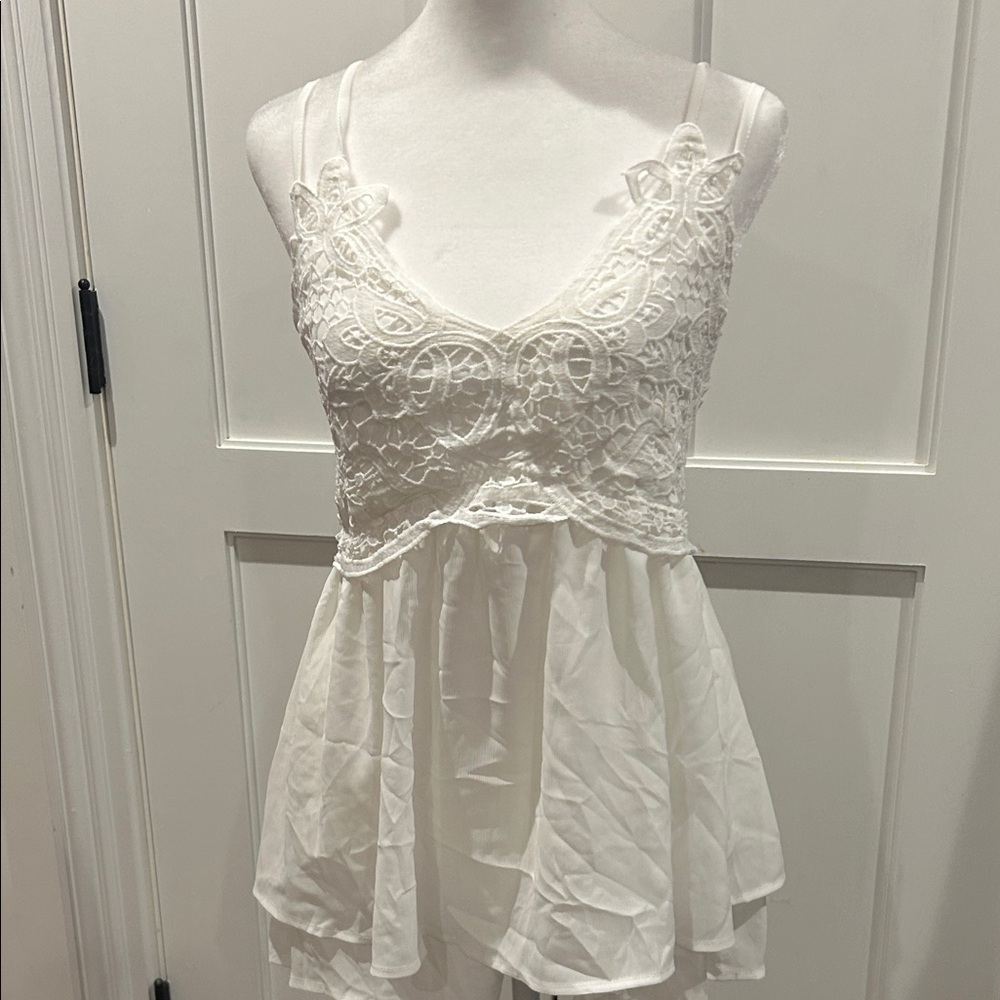 Free People White Lace Peplum Cami Tank